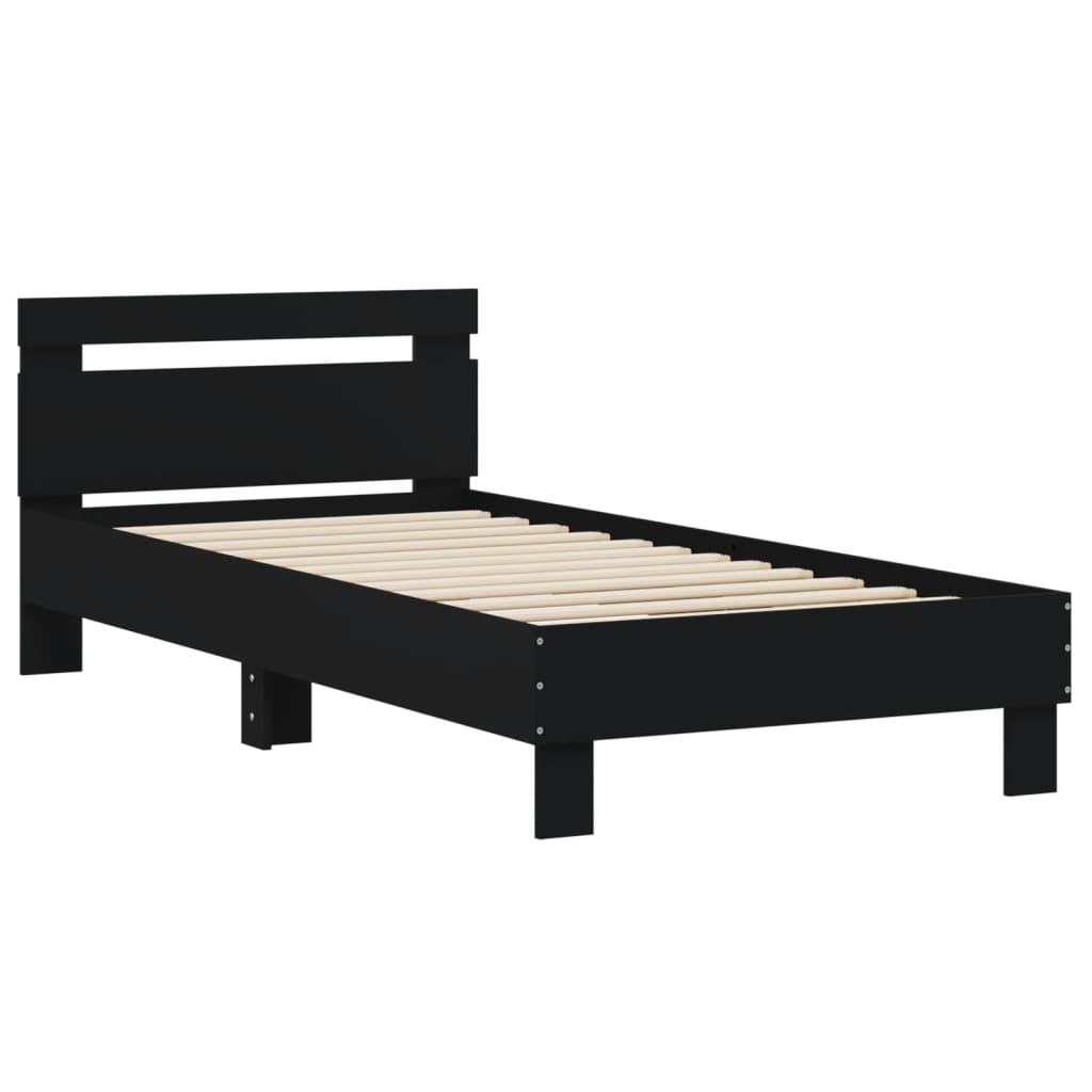 sengeramme med sengegavl 90x200 cm konstrueret træ sort