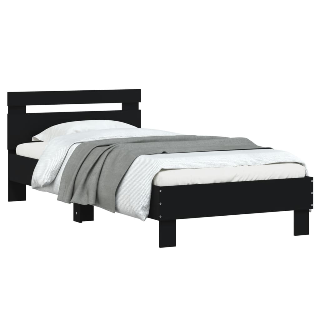 sengeramme med sengegavl 90x200 cm konstrueret træ sort