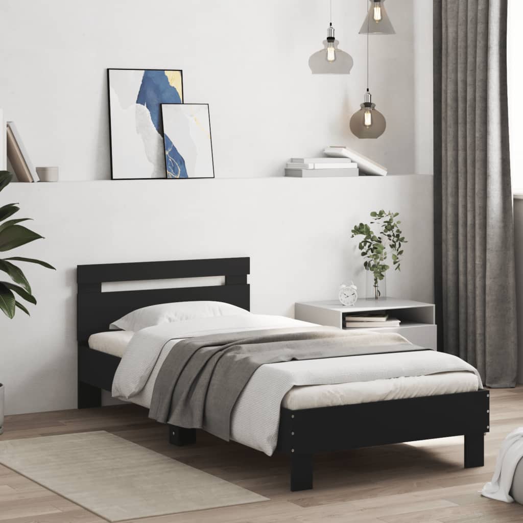 sengeramme med sengegavl 90x200 cm konstrueret træ sort