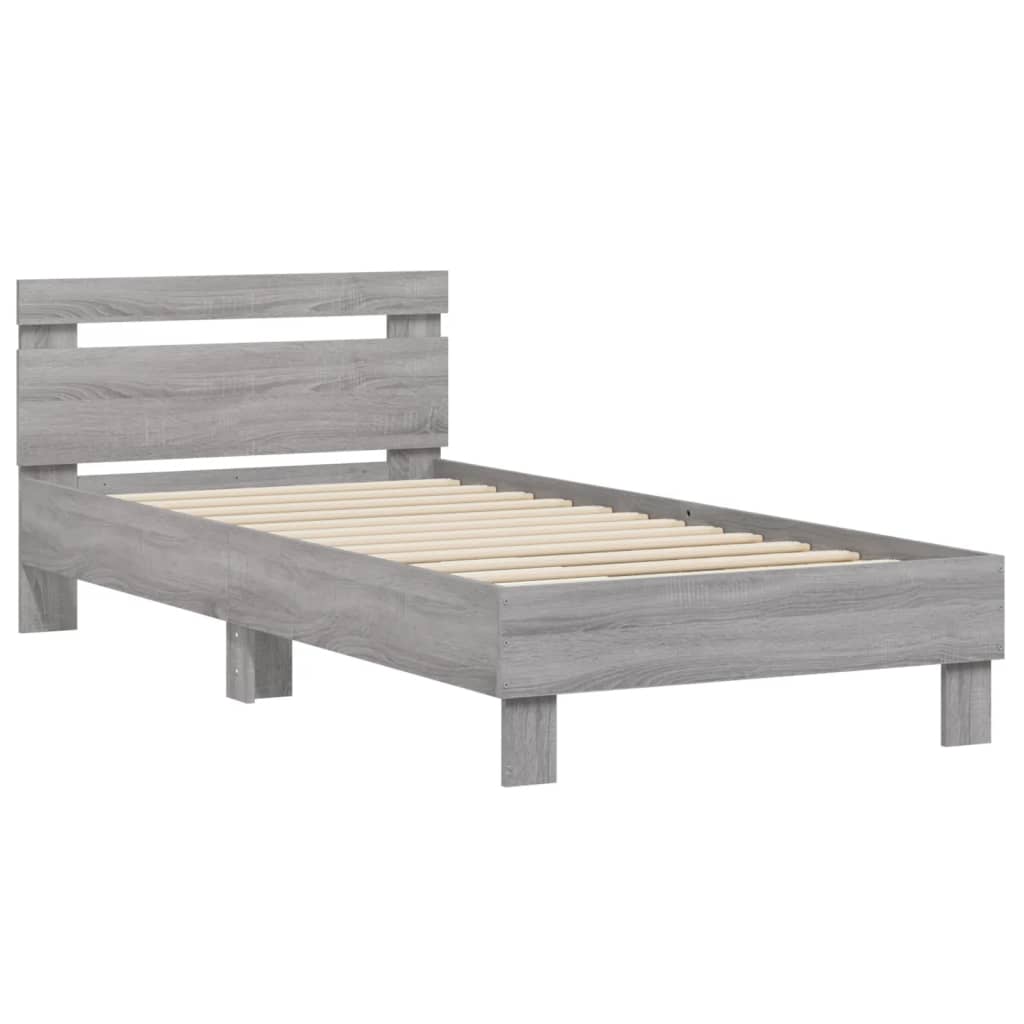 sengeramme med sengegavl 90x200 cm konstrueret træ grå sonoma