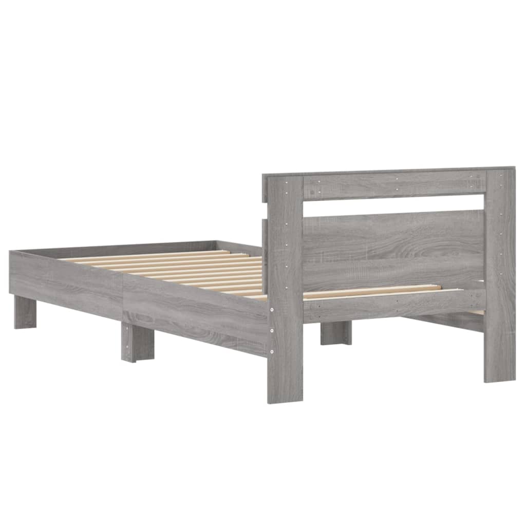 sengeramme med sengegavl 90x200 cm konstrueret træ grå sonoma