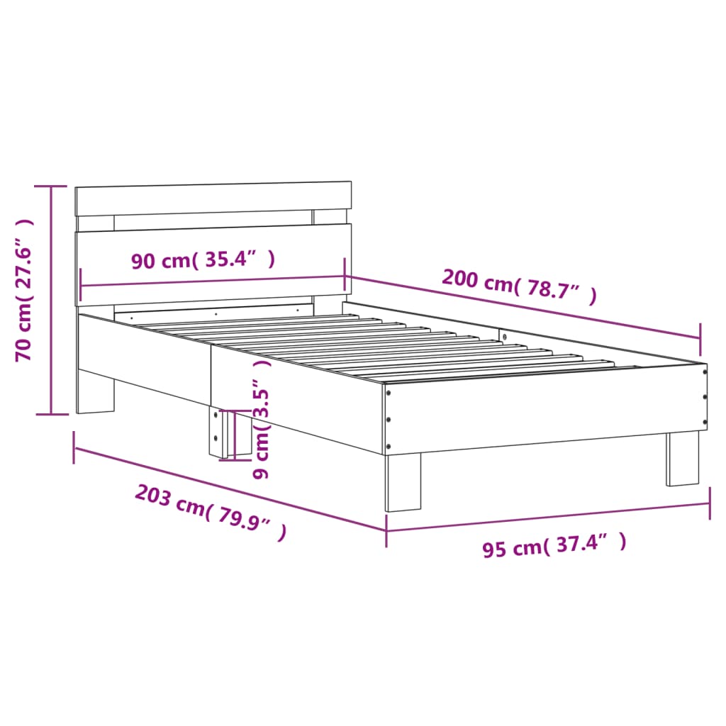 sengeramme med sengegavl 90x200 cm konstrueret træ grå sonoma