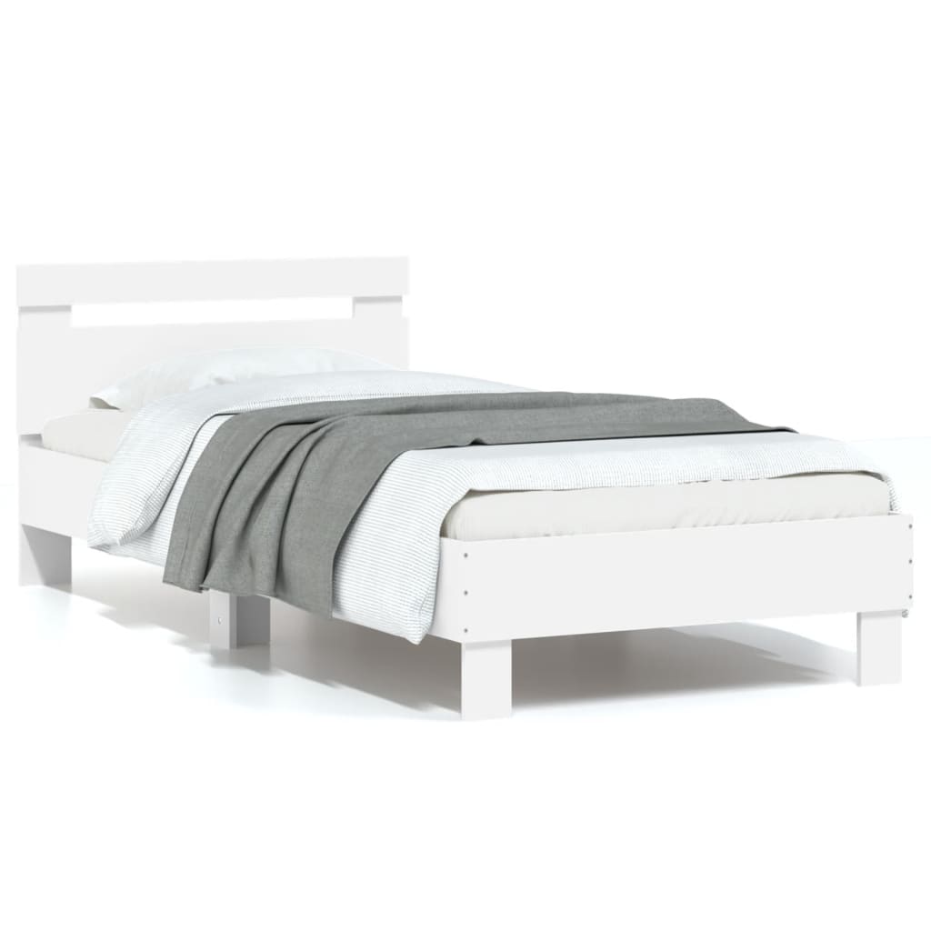 sengeramme med sengegavl 90x190 cm konstrueret træ hvid
