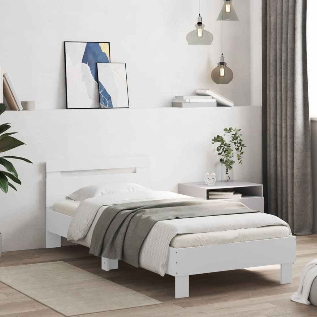 sengeramme med sengegavl 90x190 cm konstrueret træ hvid