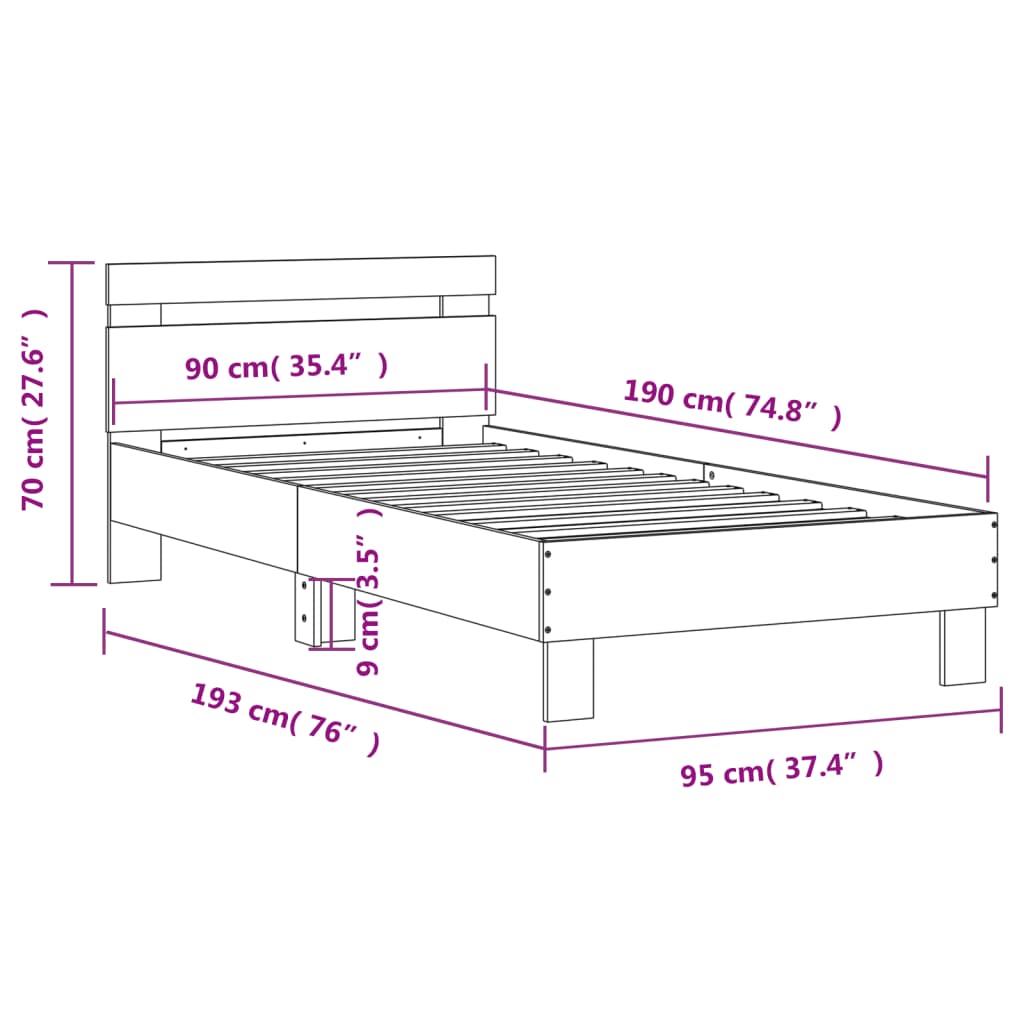 sengeramme m. sengegavl 90x190 cm uden madras sonoma-eg