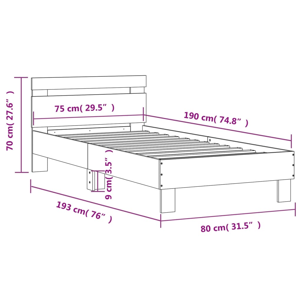 sengeramme med sengegavl 75x190 cm konstrueret træ hvid