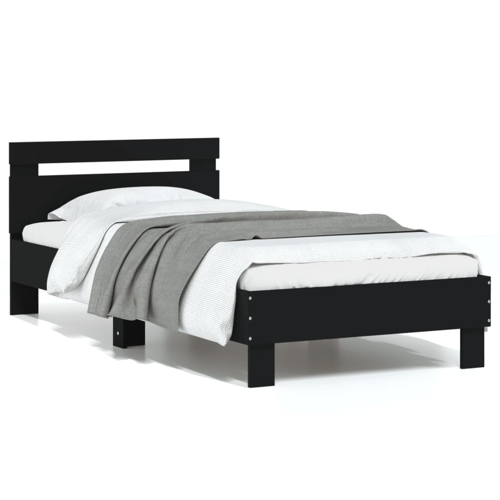 sengeramme med sengegavl 75x190 cm konstrueret træ sort