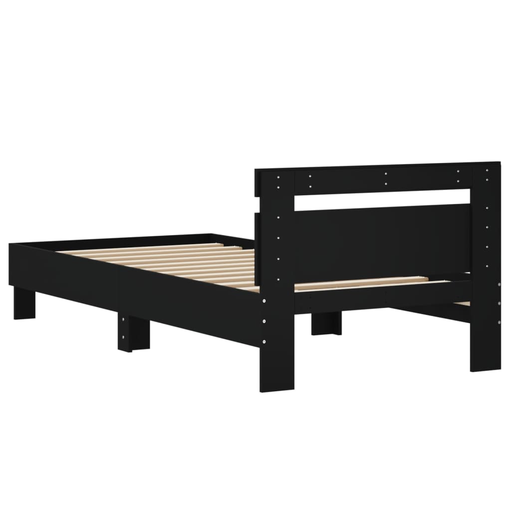 sengeramme med sengegavl 75x190 cm konstrueret træ sort