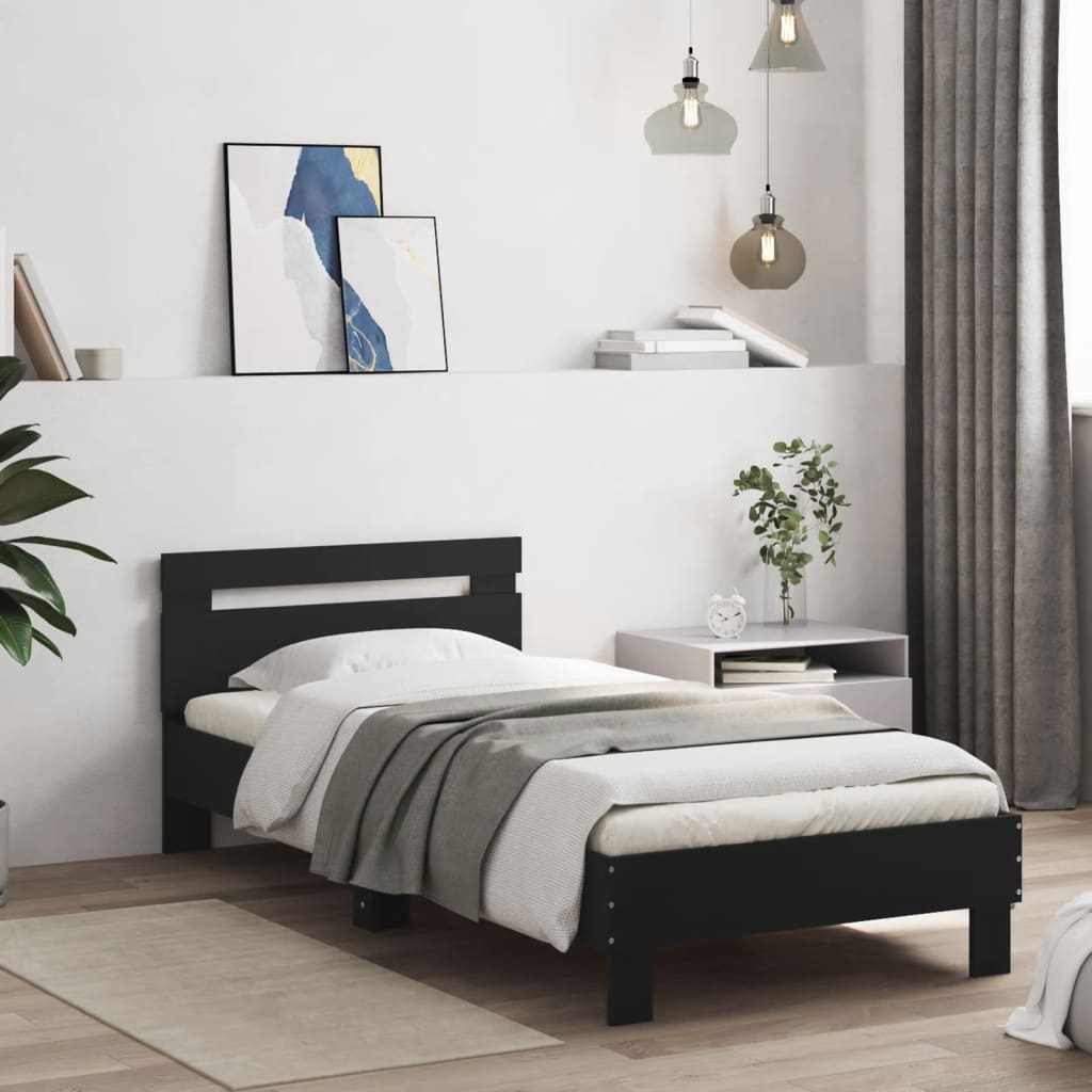 sengeramme med sengegavl 75x190 cm konstrueret træ sort