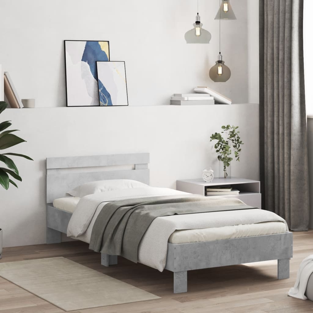 sengeramme med sengegavl 75x190 cm konstrueret træ betongrå