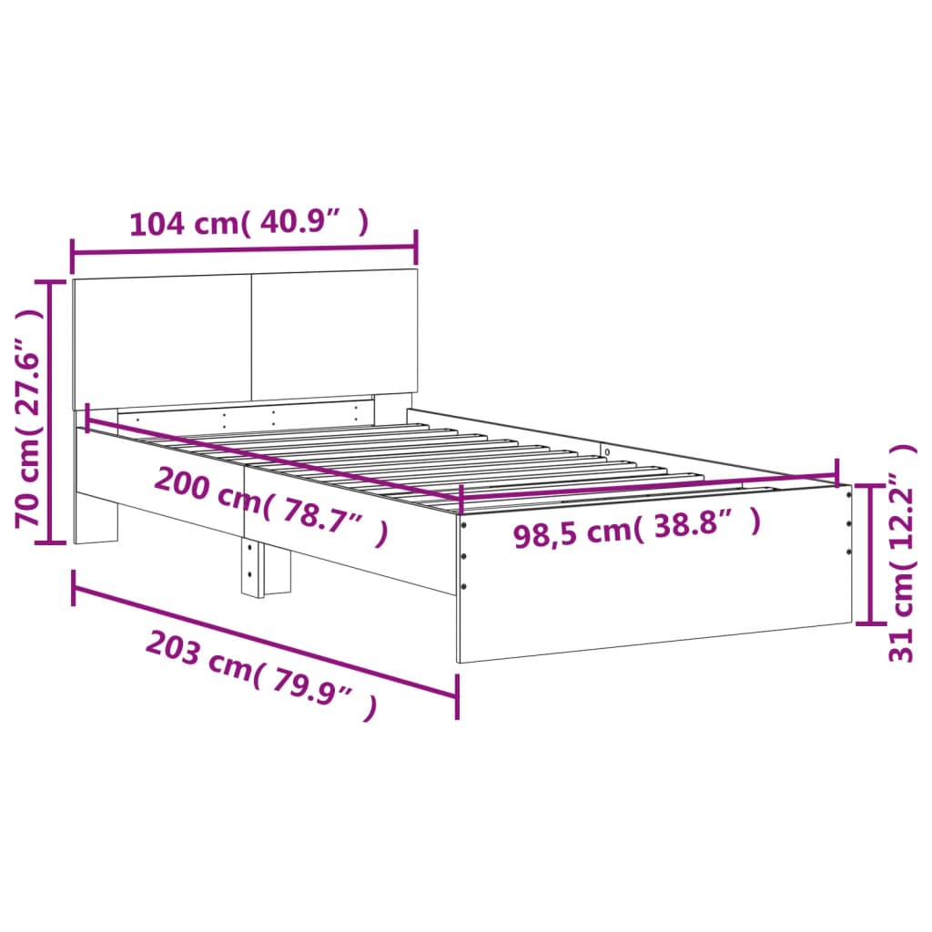 sengeramme med sengegavl 100x200 cm konstrueret træ hvid