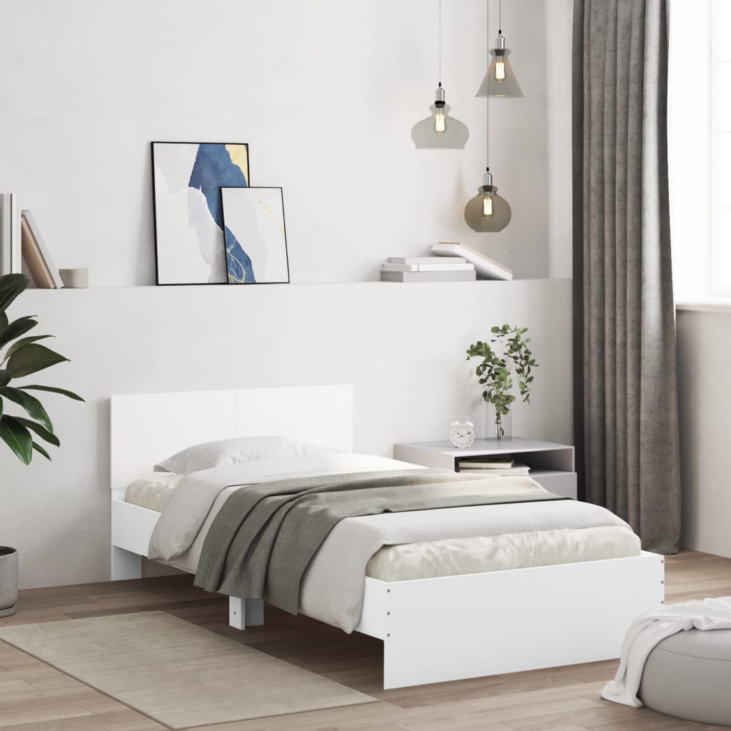 sengeramme med sengegavl 100x200 cm konstrueret træ hvid