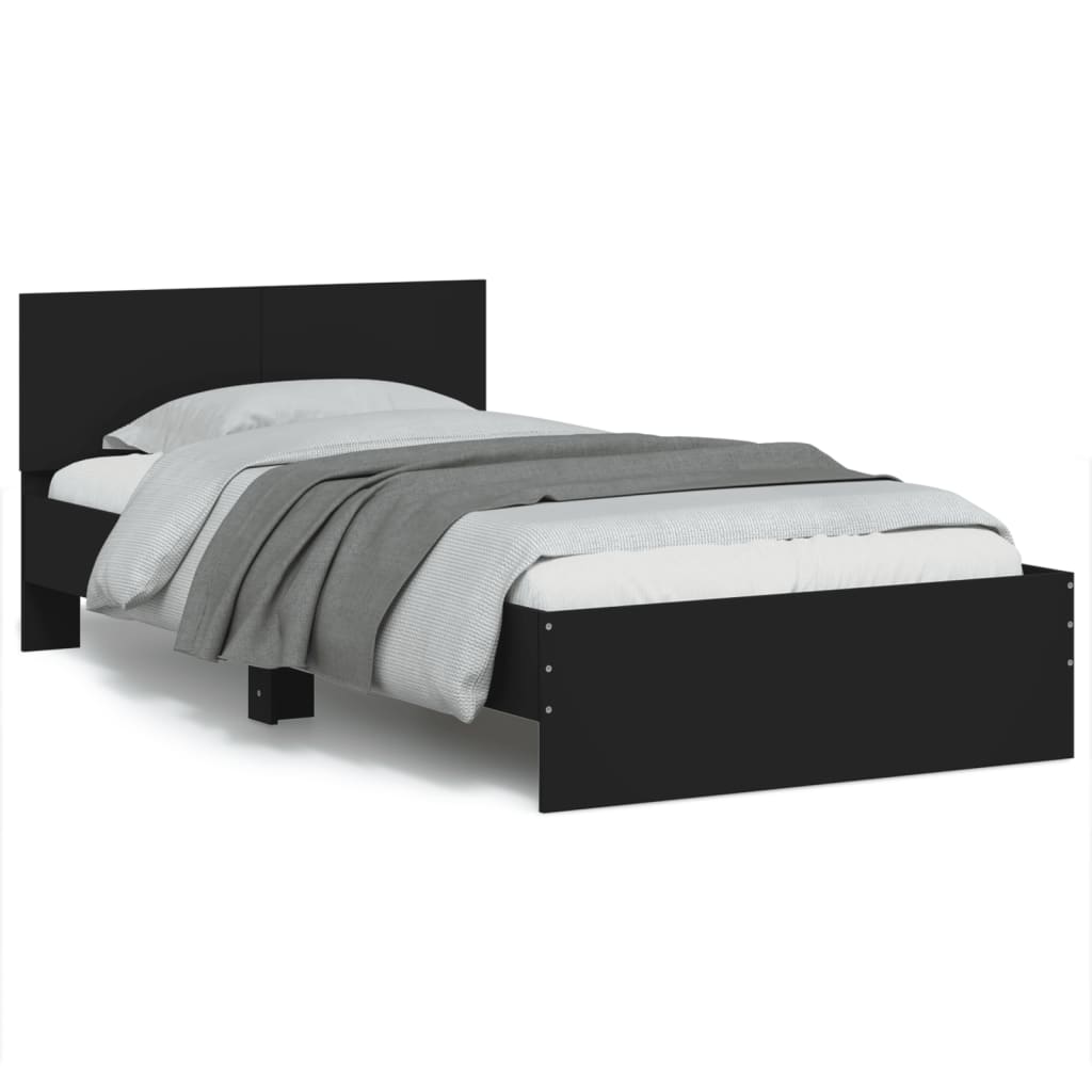 sengeramme med sengegavl 100x200 cm konstrueret træ sort