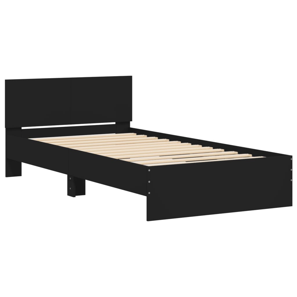 sengeramme med sengegavl 100x200 cm konstrueret træ sort