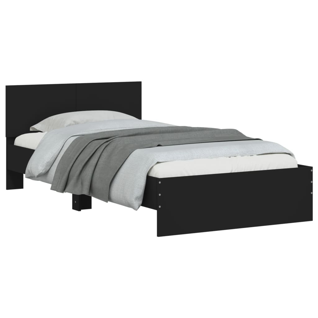 sengeramme med sengegavl 100x200 cm konstrueret træ sort