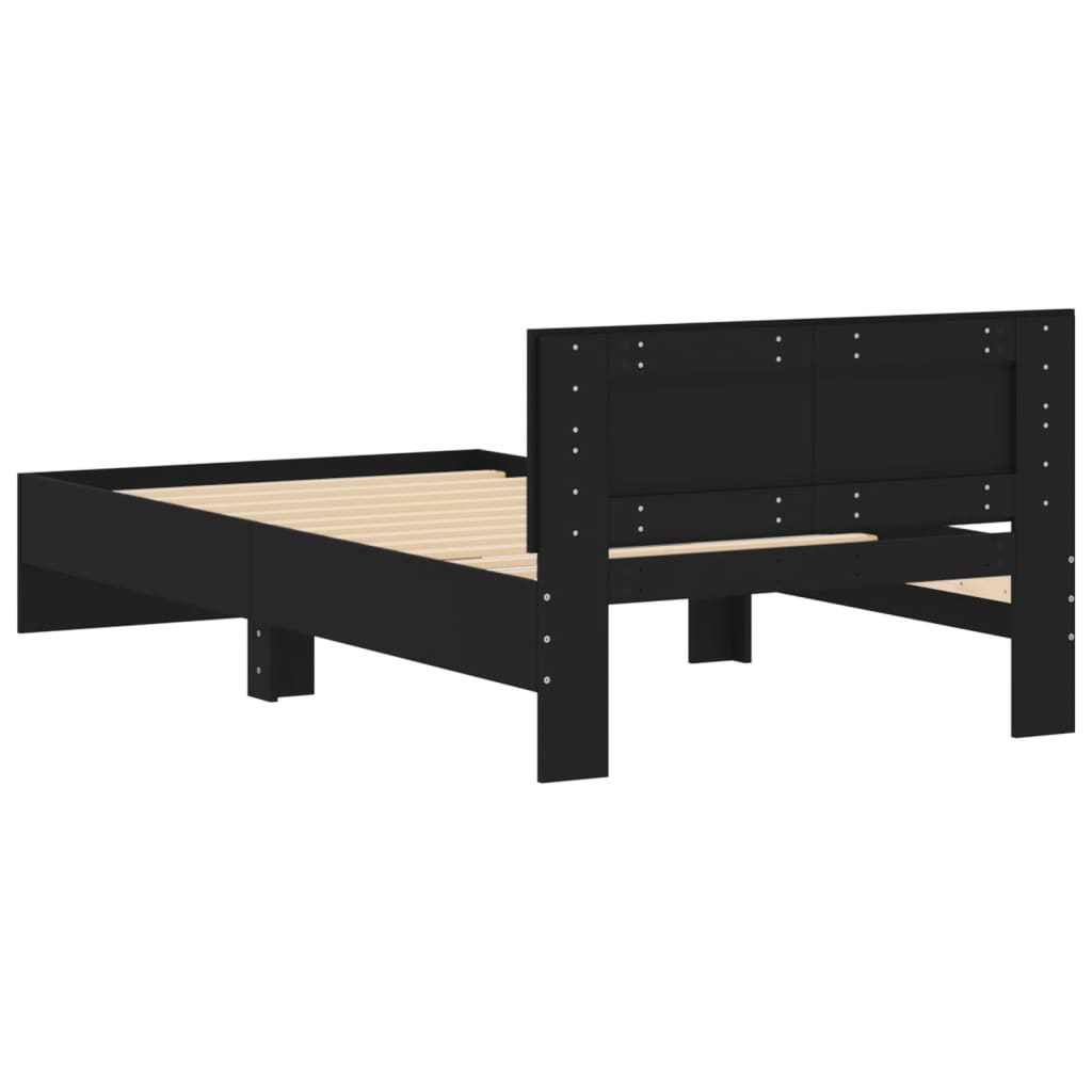sengeramme med sengegavl 100x200 cm konstrueret træ sort