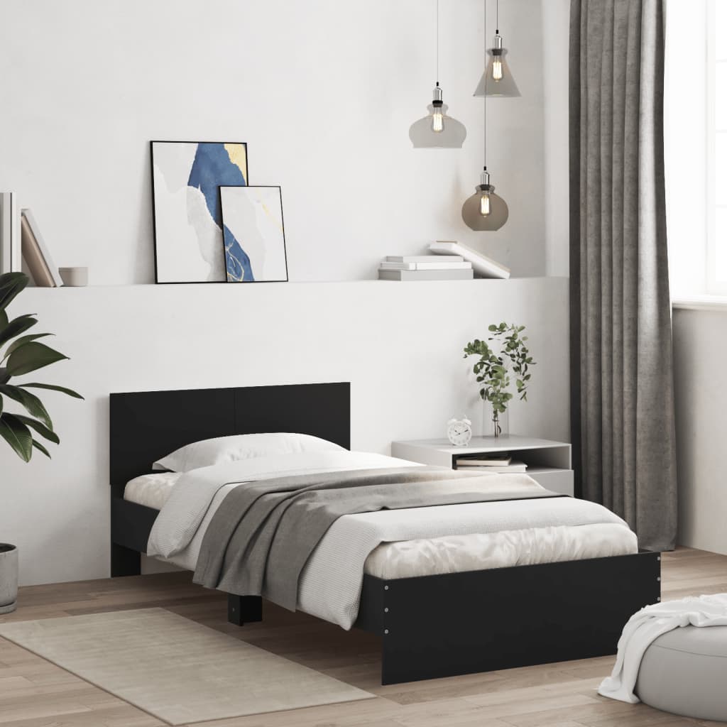 sengeramme med sengegavl 100x200 cm konstrueret træ sort