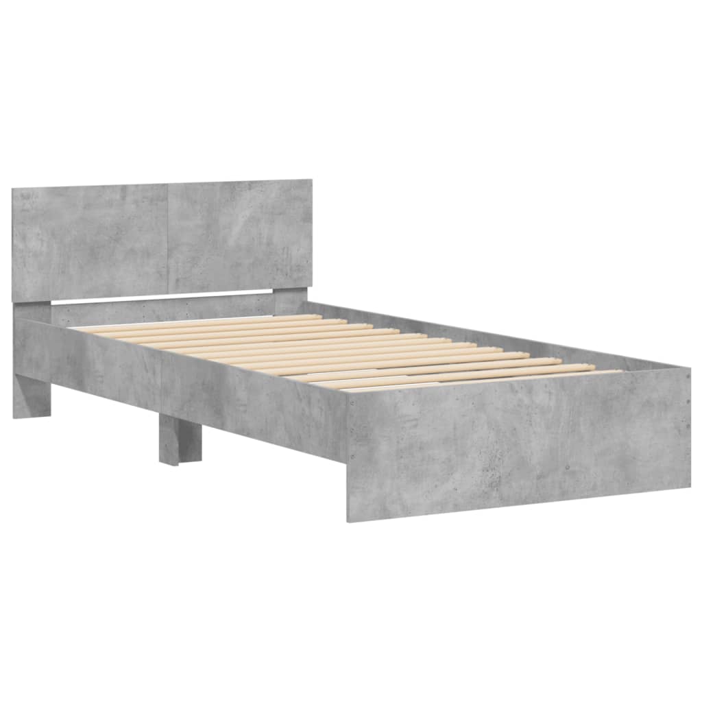 sengeramme med sengegavl 100x200 cm konstrueret træ betongrå