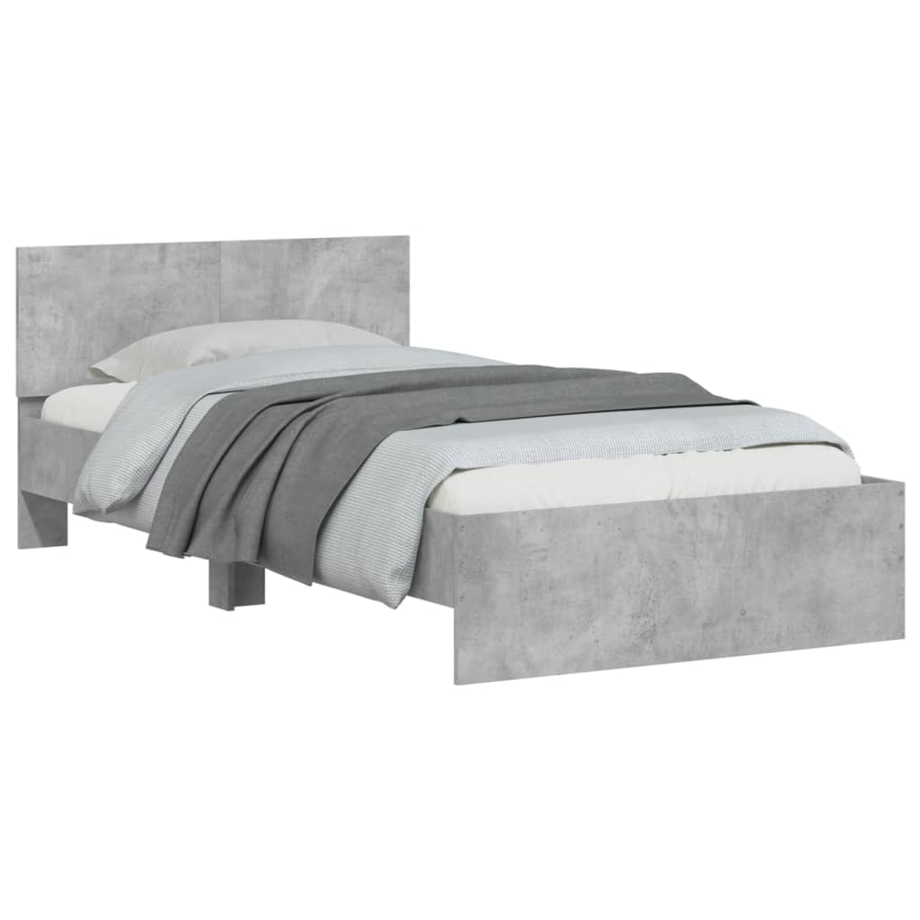 sengeramme med sengegavl 100x200 cm konstrueret træ betongrå
