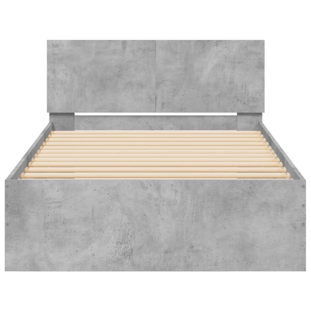 sengeramme med sengegavl 100x200 cm konstrueret træ betongrå
