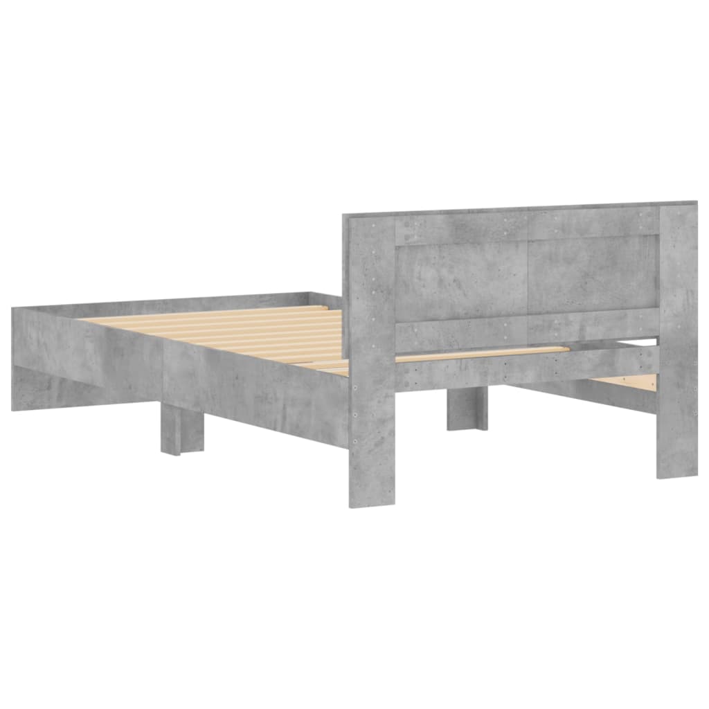 sengeramme med sengegavl 100x200 cm konstrueret træ betongrå