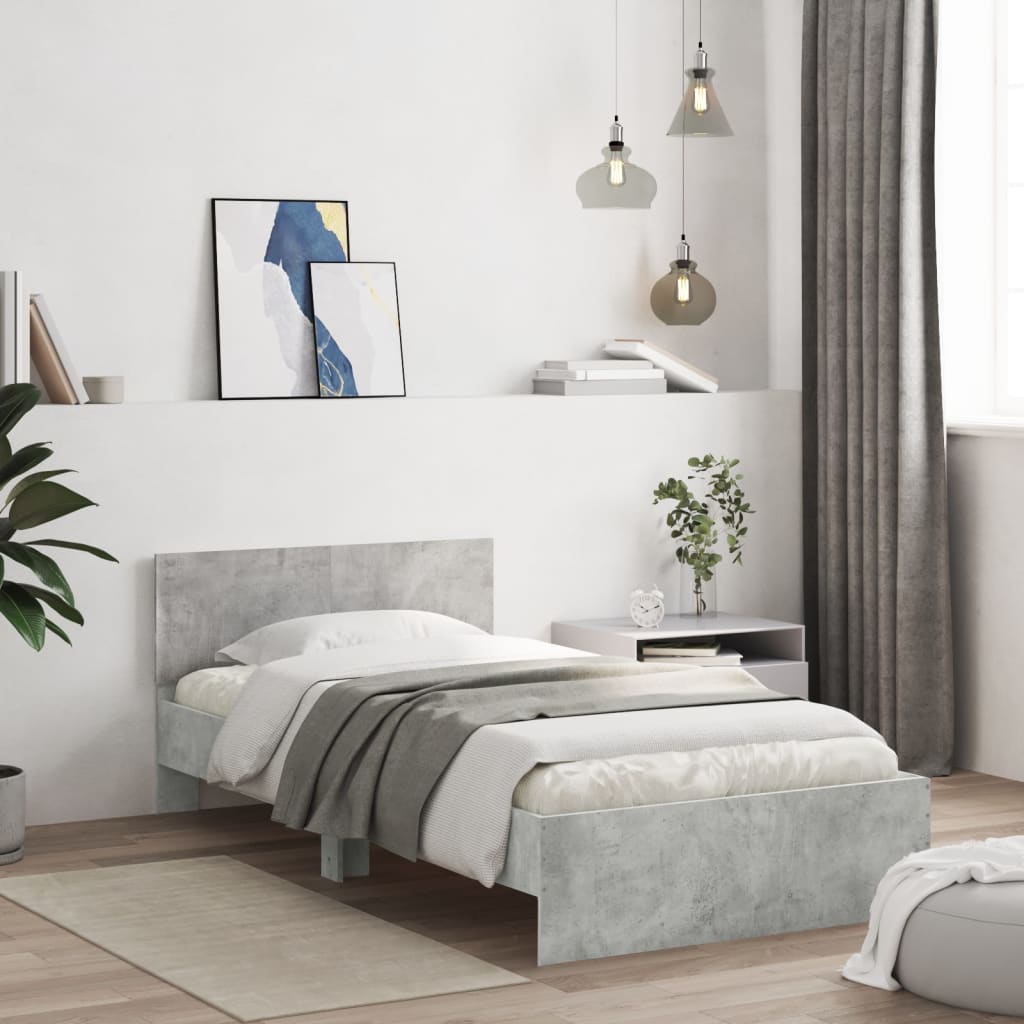 sengeramme med sengegavl 100x200 cm konstrueret træ betongrå