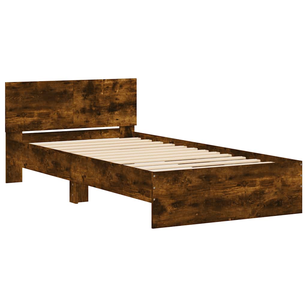 sengeramme med sengegavl 100x200 cm konstrueret træ røget eg
