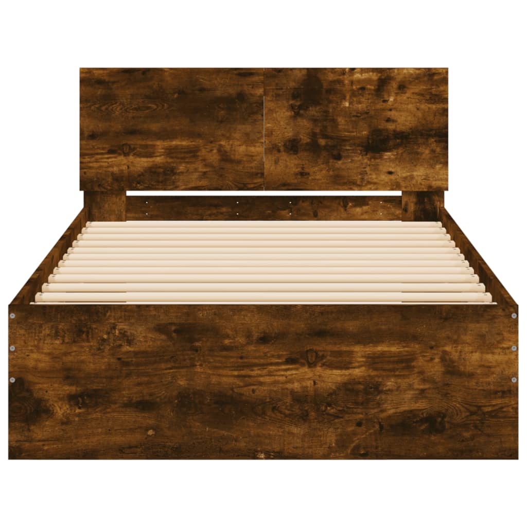 sengeramme med sengegavl 100x200 cm konstrueret træ røget eg