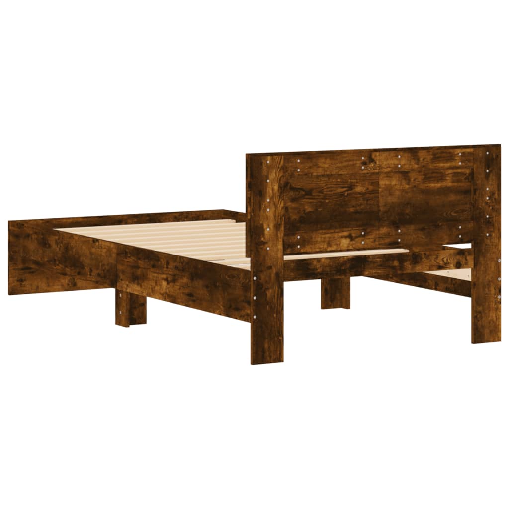 sengeramme med sengegavl 100x200 cm konstrueret træ røget eg
