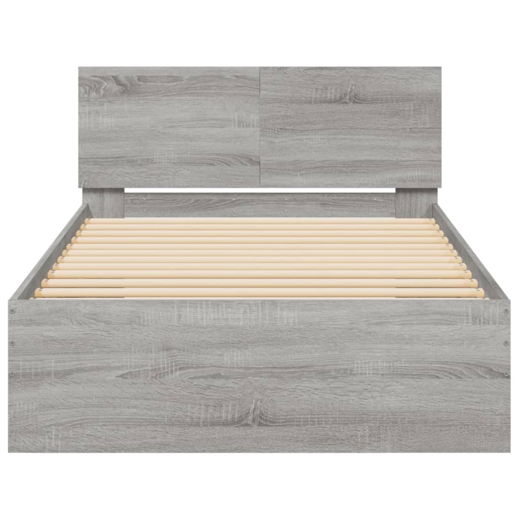 sengeramme med sengegavl 100x200 cm konstrueret træ grå sonoma