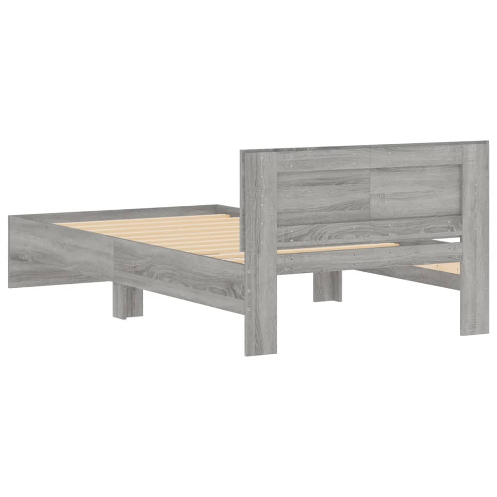 sengeramme med sengegavl 100x200 cm konstrueret træ grå sonoma