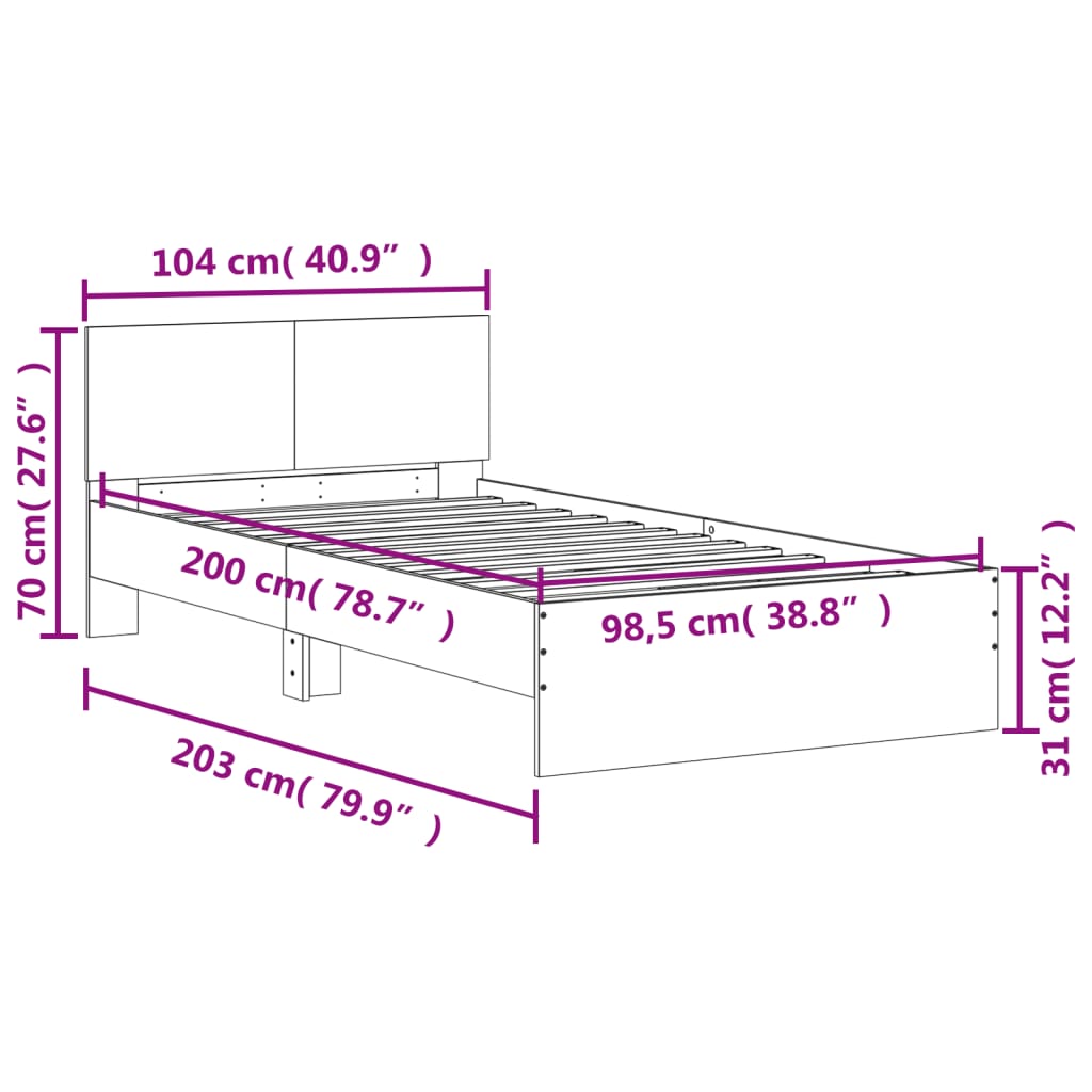 sengeramme med sengegavl 100x200 cm konstrueret træ grå sonoma