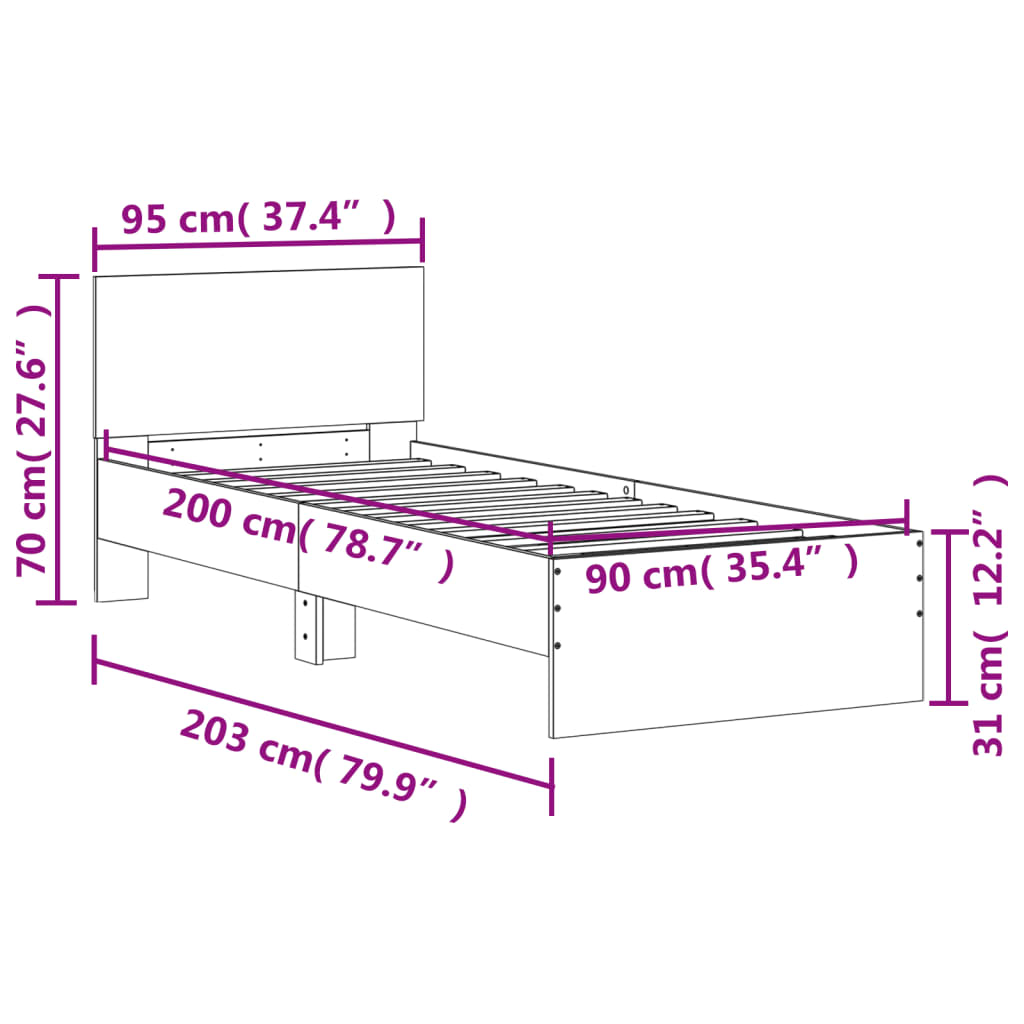 sengeramme med sengegavl 90x200 cm konstrueret træ hvid