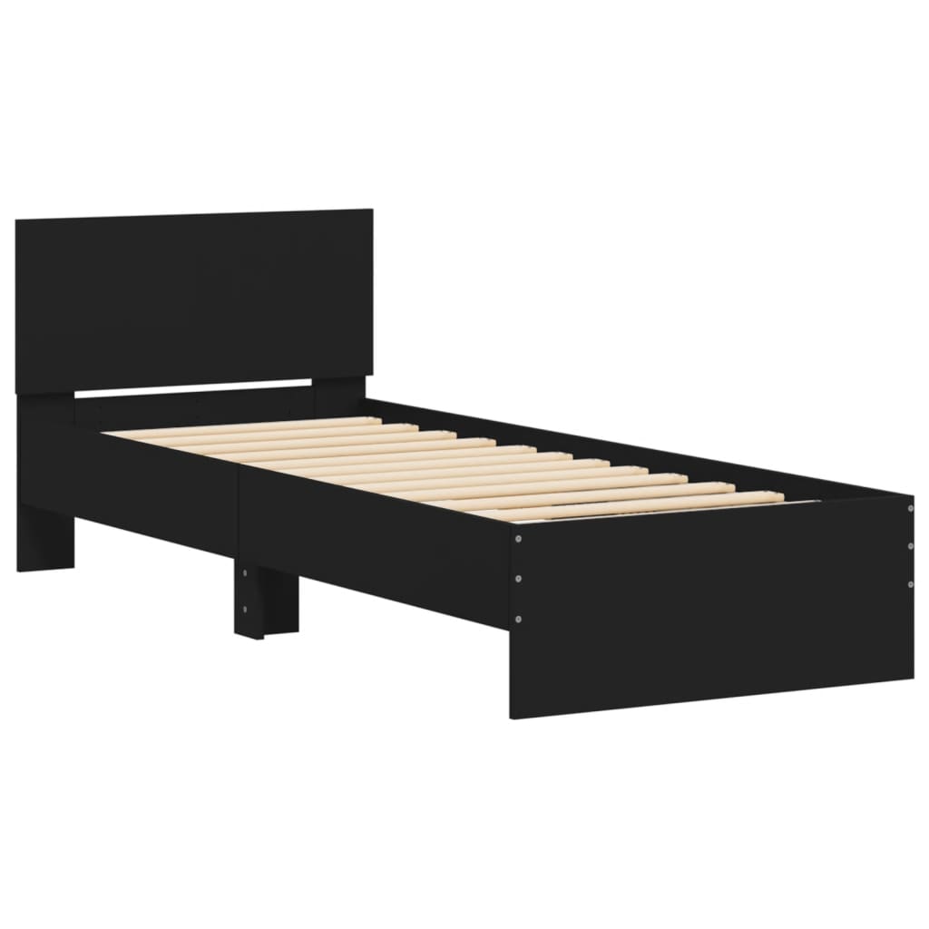 sengeramme med sengegavl 90x200 cm konstrueret træ sort