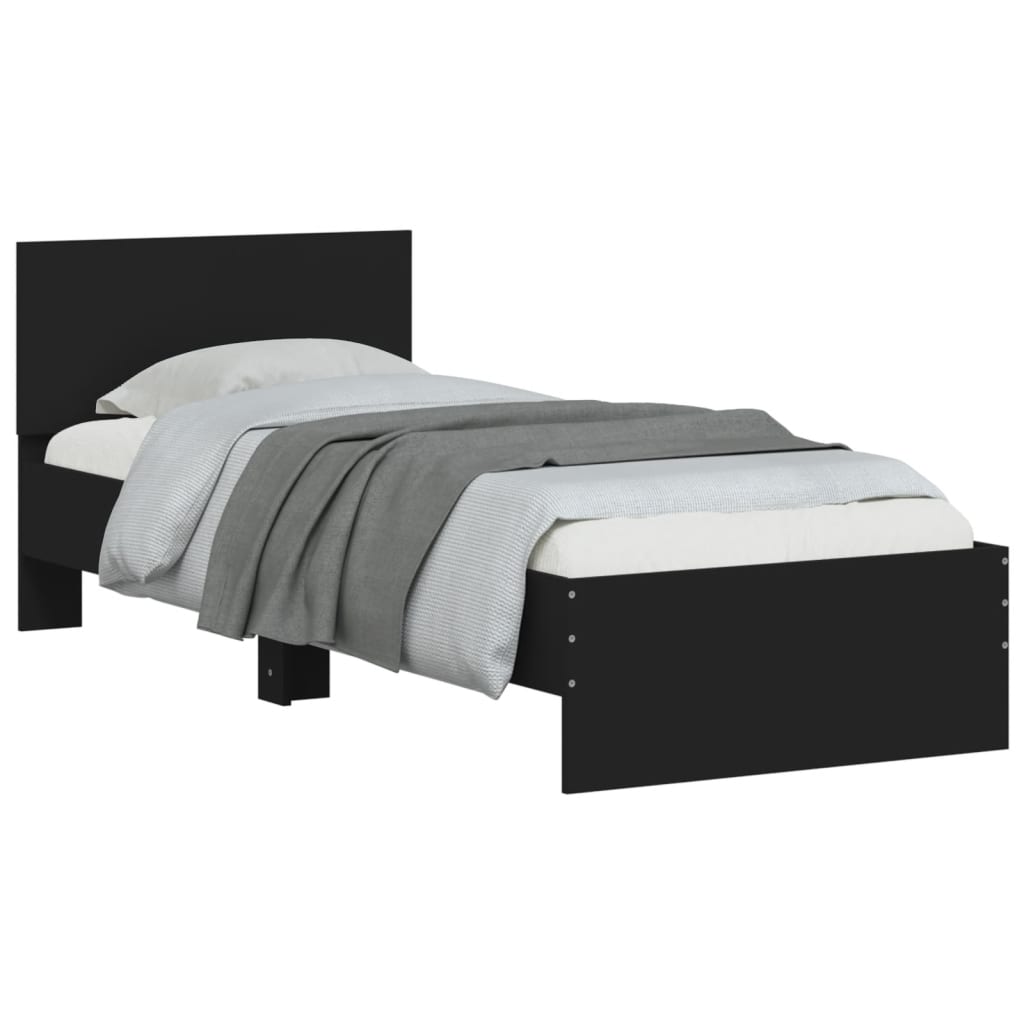 sengeramme med sengegavl 90x200 cm konstrueret træ sort