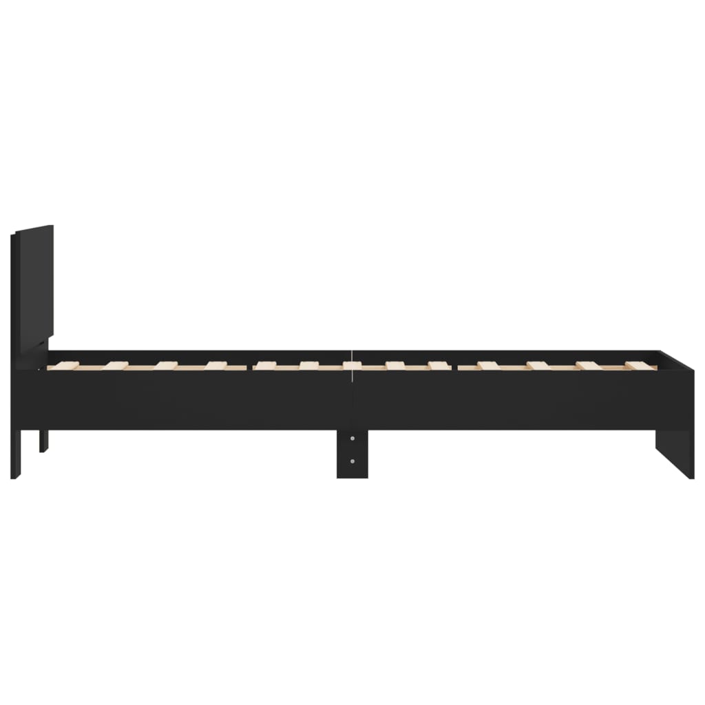 sengeramme med sengegavl 90x200 cm konstrueret træ sort