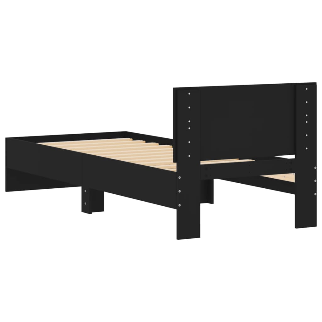 sengeramme med sengegavl 90x200 cm konstrueret træ sort
