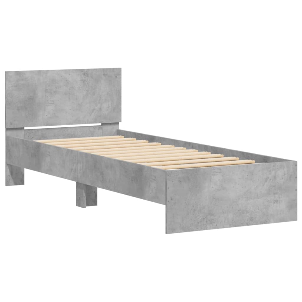 sengeramme med sengegavl 90x190 cm konstrueret træ betongrå