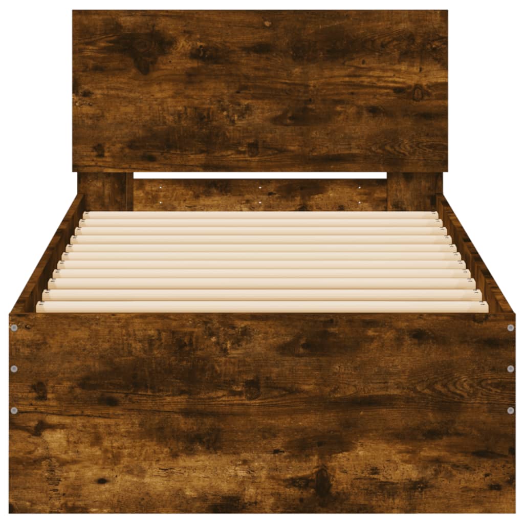 sengeramme med sengegavl 90x190 cm konstrueret træ røget eg