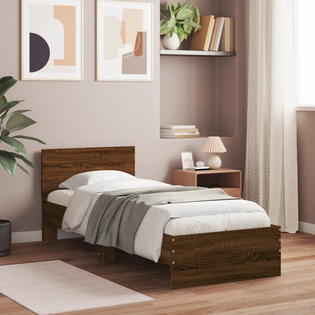 sengeramme m. sengegavl 90x190 cm uden madras brun egetræsfarve