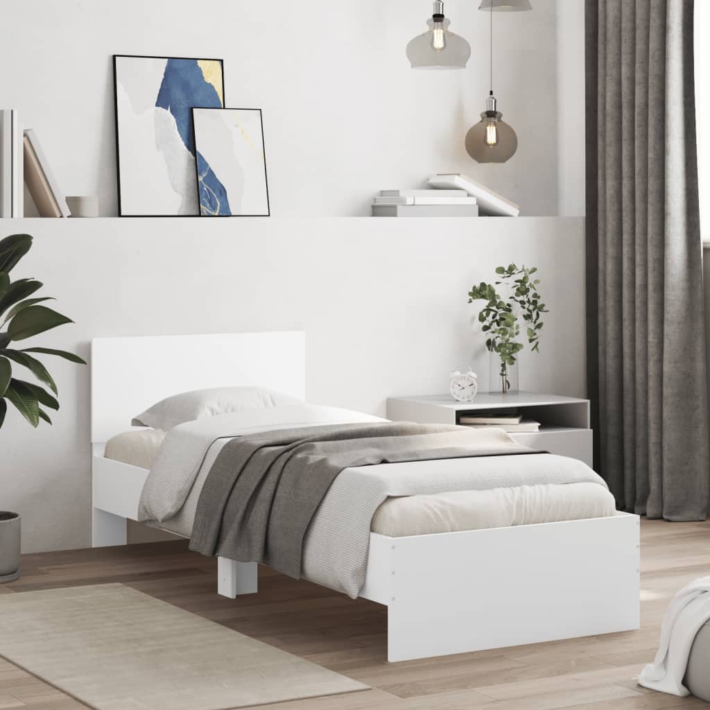 sengeramme med sengegavl 75x190 cm konstrueret træ hvid