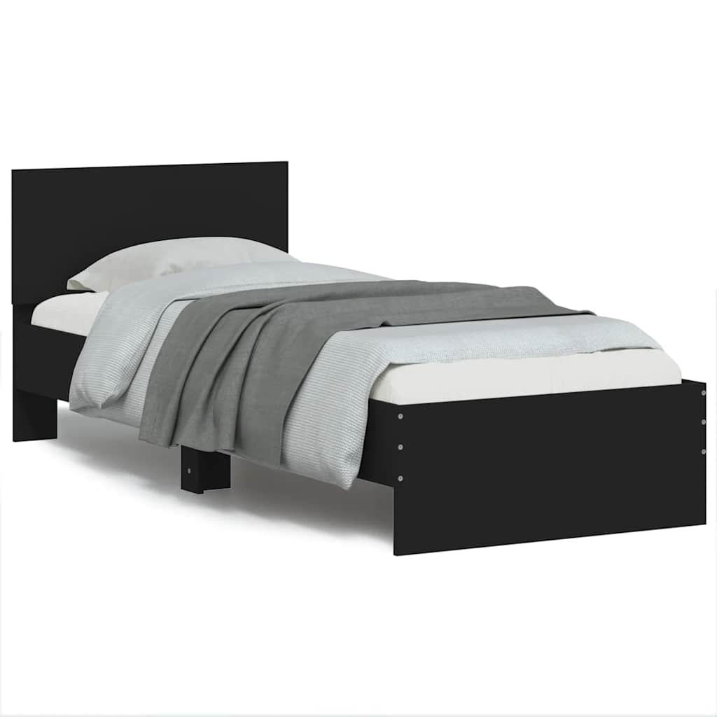 sengeramme med sengegavl 75x190 cm konstrueret træ sort