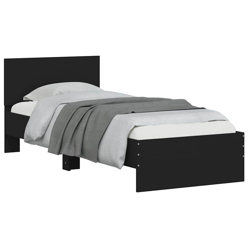 sengeramme med sengegavl 75x190 cm konstrueret træ sort