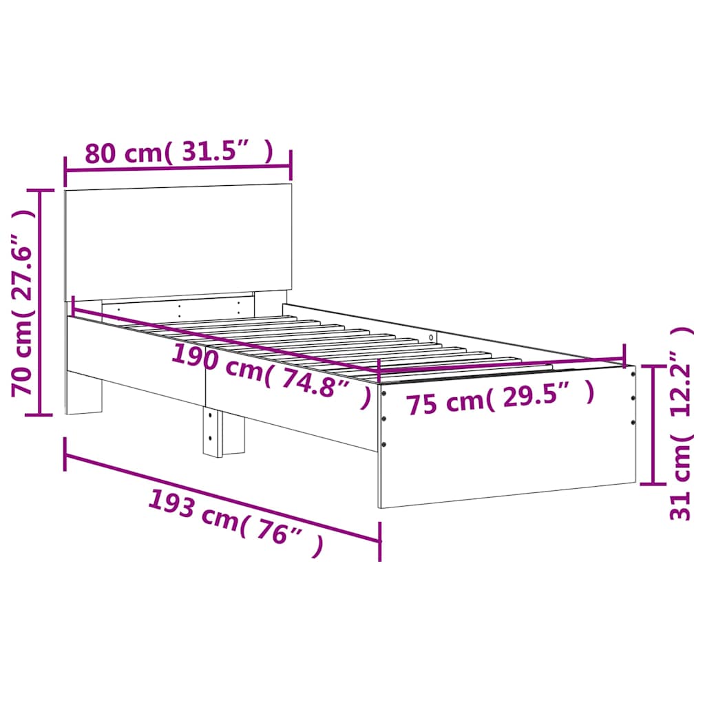 sengeramme med sengegavl 75x190 cm konstrueret træ sort
