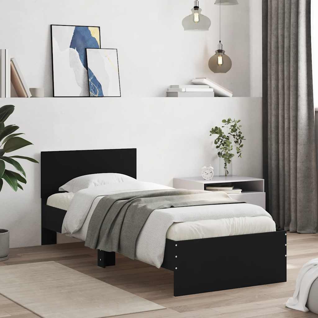 sengeramme med sengegavl 75x190 cm konstrueret træ sort