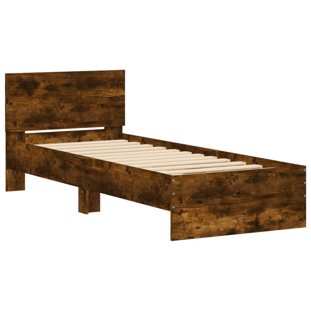 sengeramme med sengegavl 75x190 cm konstrueret træ røget eg