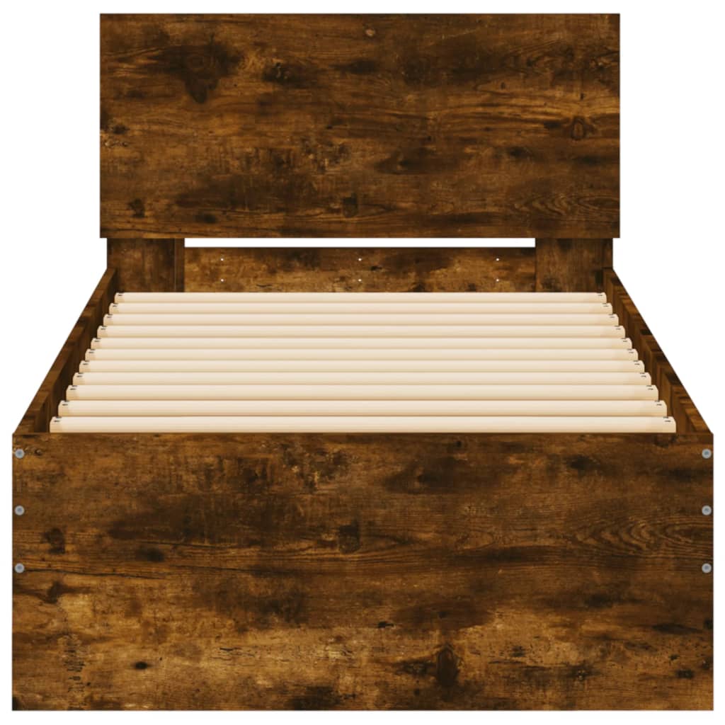sengeramme med sengegavl 75x190 cm konstrueret træ røget eg
