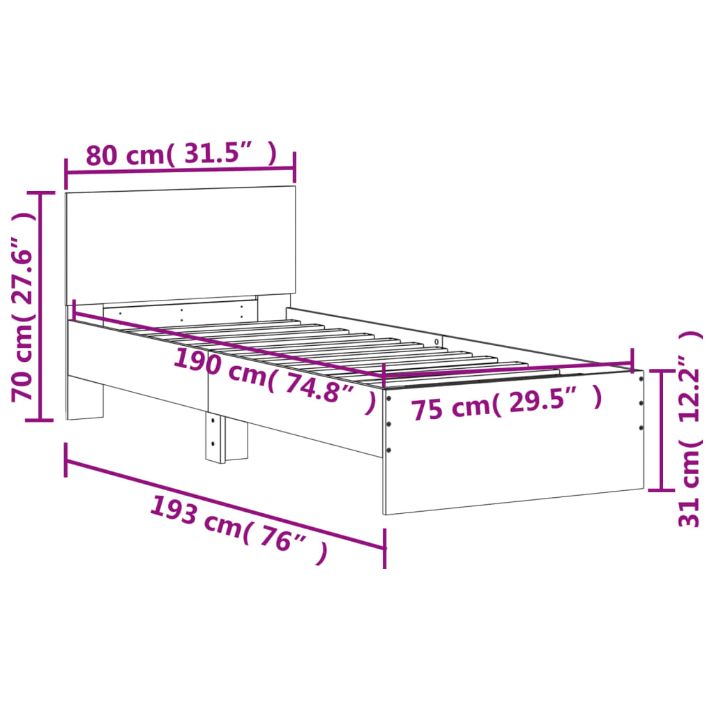 sengeramme m. sengegavl 75x190 cm konstrueret træ grå sonoma-eg