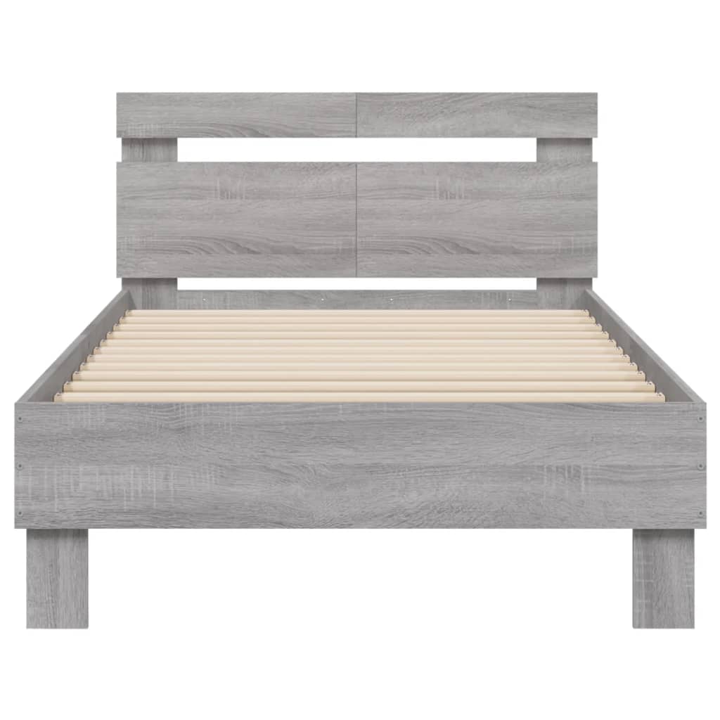 sengeramme med sengegavl og LED-lys 100x200 cm grå sonoma-eg