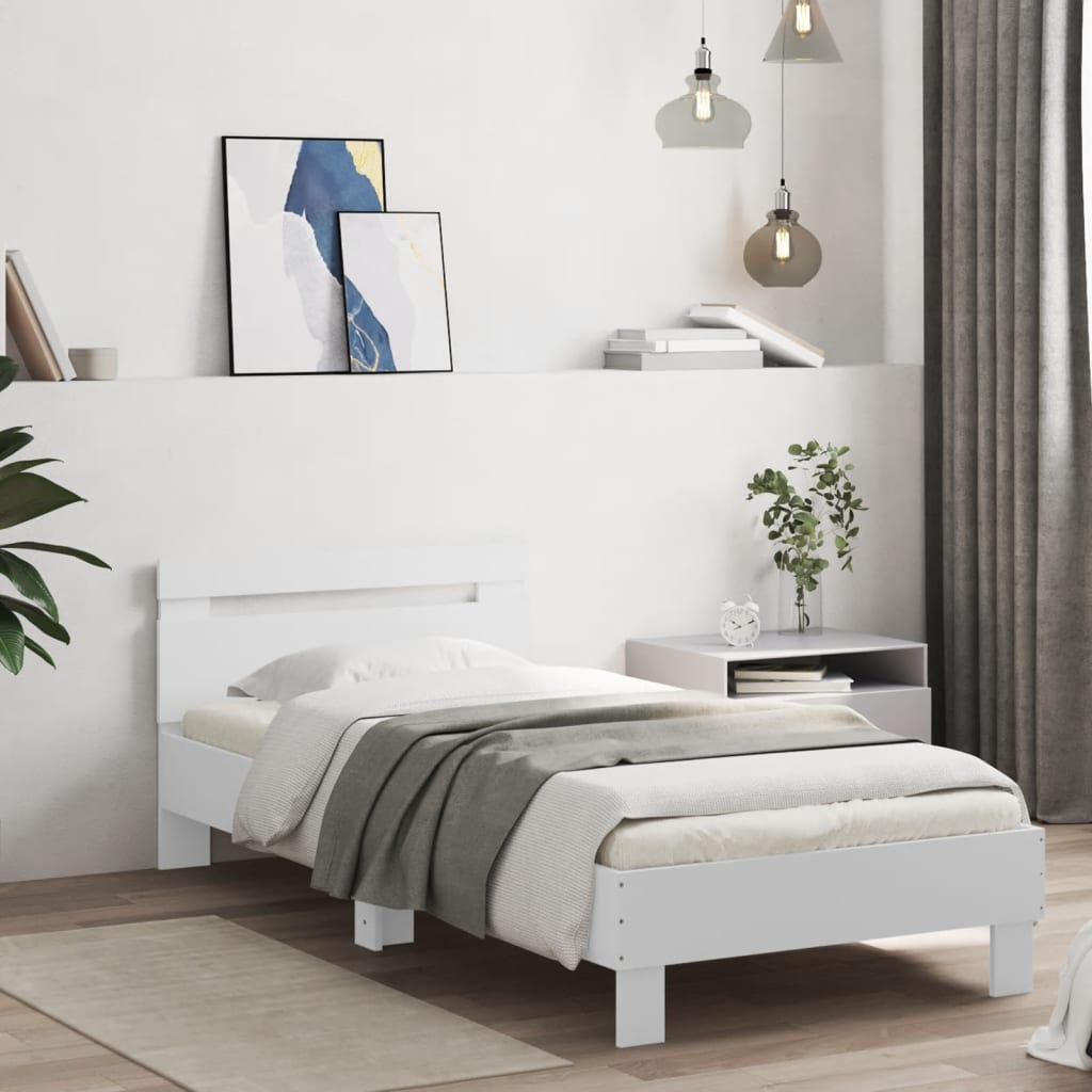 sengeramme med sengegavl og LED-lys 90x190 cm hvid